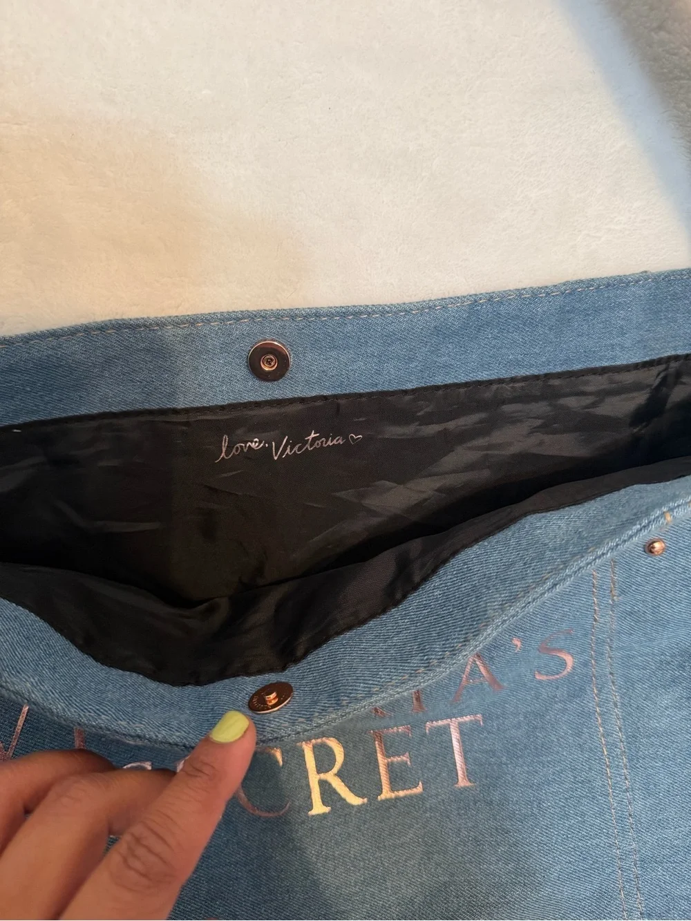 Victoria's Secret Denim Blue Canvas Tote with Black Straps